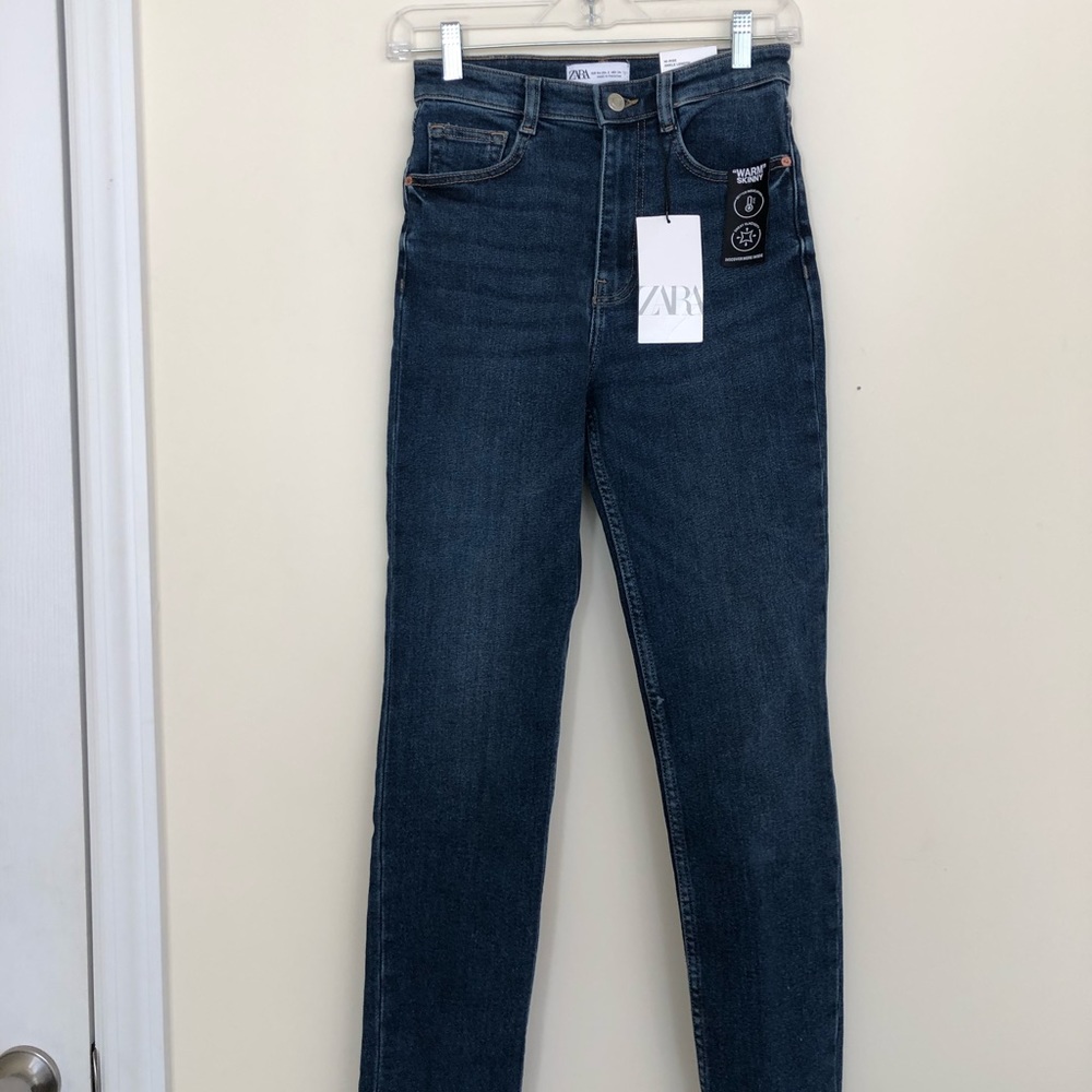 Zara High Waisted Dark Wash Warm Jeans // NWT